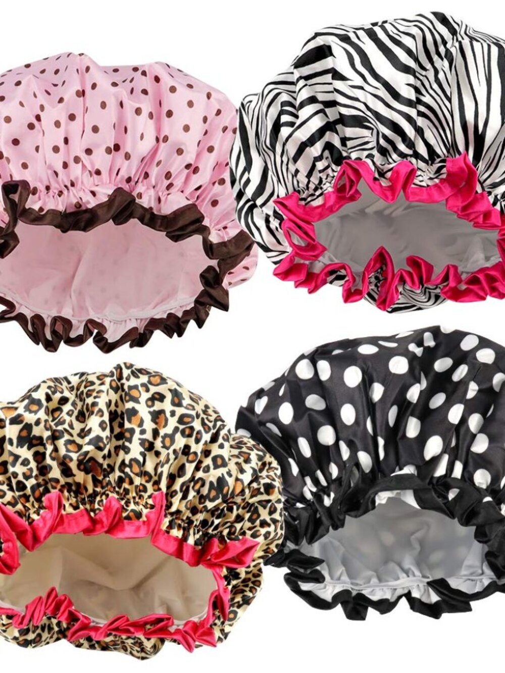 4 Pcs Shower Cap for Women Double Waterproof Layers Reusable Elastic
